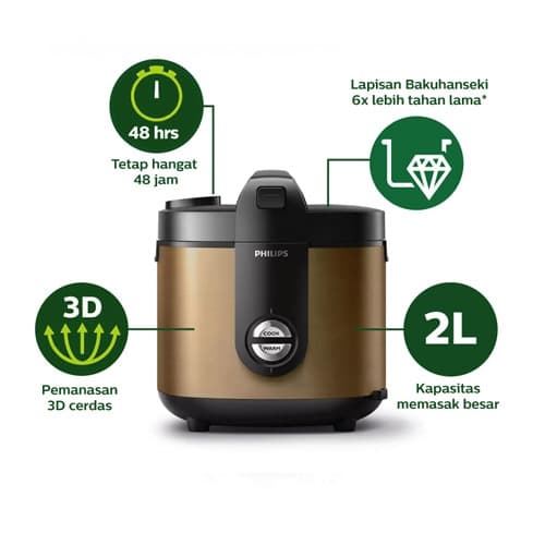 PHILIPS Rice Cooker 2 L - HD3138/34 Gold